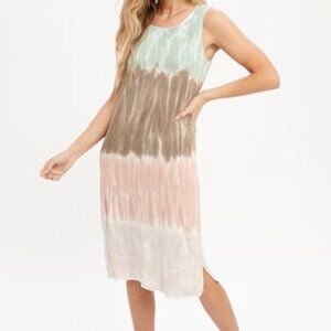 MYSTREE Sleeveless Tie Dye Maxi Dress – Boho Summer Tank Dress in Green Brown Pi